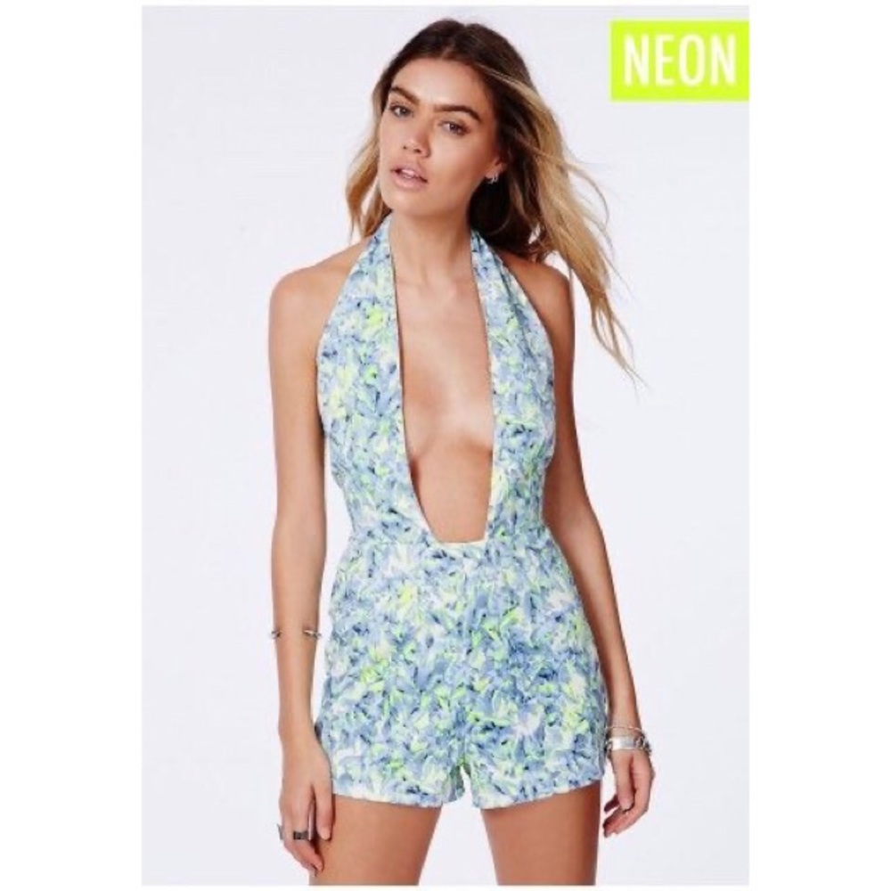 Missguided alhena neon yellow and blue romper
